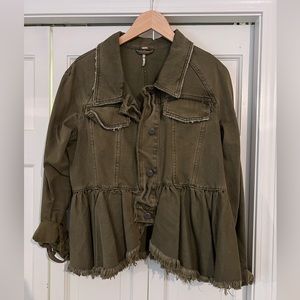 Free People ruffle army jacket - size small